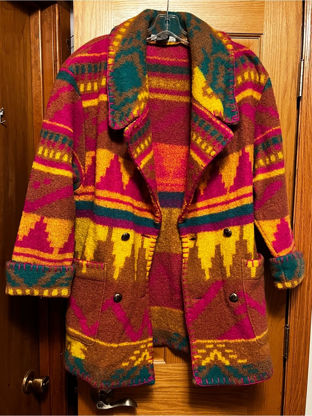1990 IB Diffusion Aztec Print Boiled Wool Coat